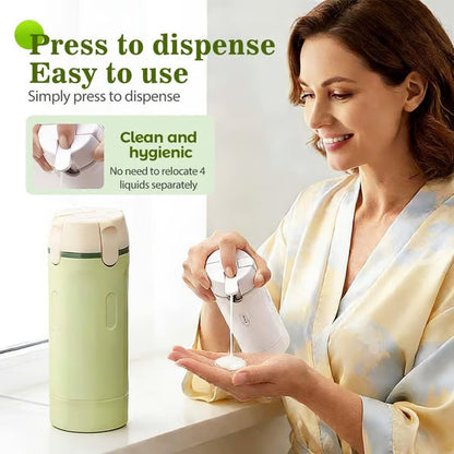 ⏳LAST DAY SALE ONLY￡8.99! 🧴🎉 50% OFF! 4-in-1 Travel Dispenser – Leak-proof, TSA approved. 4 bottles in one case, just press to use. Perfect for short trips & organised packing. 🛄✨