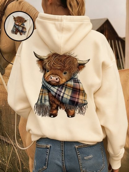💖LAST DAY SALE 50% OFF!!🎁Cute Highland Cow Cozy Fleece-Lined Hooded Sweatshirt🦬