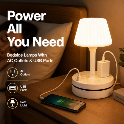 🎁🔥Last day sale 50% OFF🔥💡 Bedside Lamp with AC Outlets and USB Ports✨