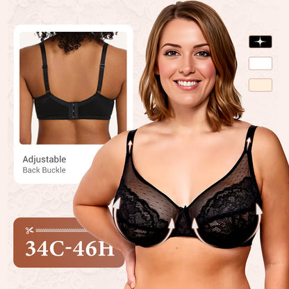 ⏳LAST DAY SALE ONLY￡10.99! ✨Women's Mermaid Scales Lace Minimiser Bra Full Cup Wide Side Bands Adjustable Straps