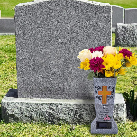 🪔 50% OFF! 💐Solar LED Grave Vase with Ground Spike for Cemetery Headstones – Memorial Flower Holder