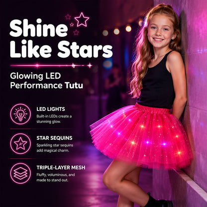 ⏳ LAST DAY SALE ONLY ￡7.99!!🔥LED Light Up Sequin Tutu Skirt Star Mesh Princess Skirt for Girls