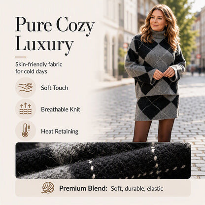 🔥 Last day only – 50% OFF!🍂✨ Women's Argyle Knit Sweater & Skirt Set – Elegant, Cosy & Effortlessly Chic